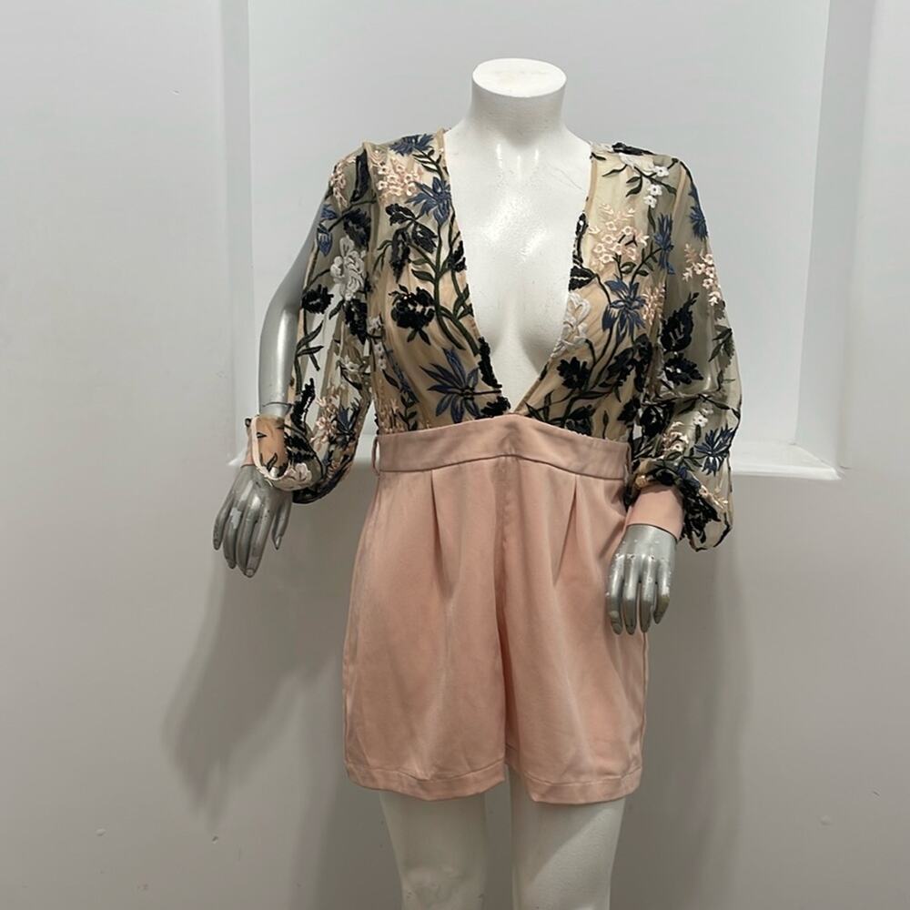 ASOS Floral Sheer Romper - Pink and Black